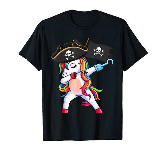 Dabbing Unicorn Pirate Girls Kids Funny Halloween Costume T-Shirt