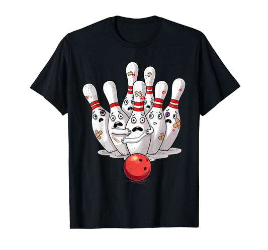 Funny Sport Bowler Scared Bowling Pins Retro Sunset Design T-Shirt