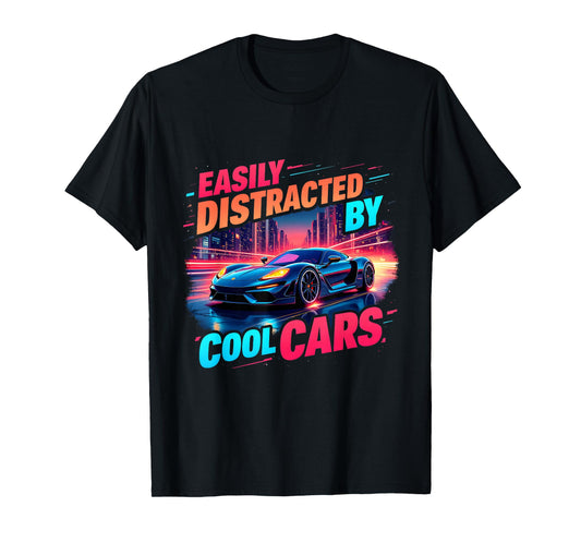 Cool Cars Mens Boys Vintage Easily Distracted By Muscle Car T-Shirt