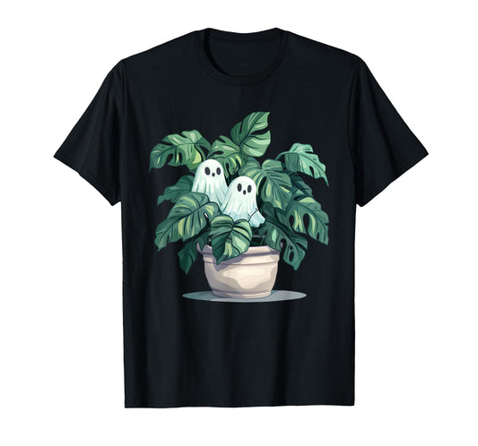 Cute Ghost With Tropical Monstera House Plant Love Gardening T-Shirt