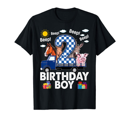 2nd Birthday Boy Little Blue Truck Two Year Old Birthday T-Shirt
