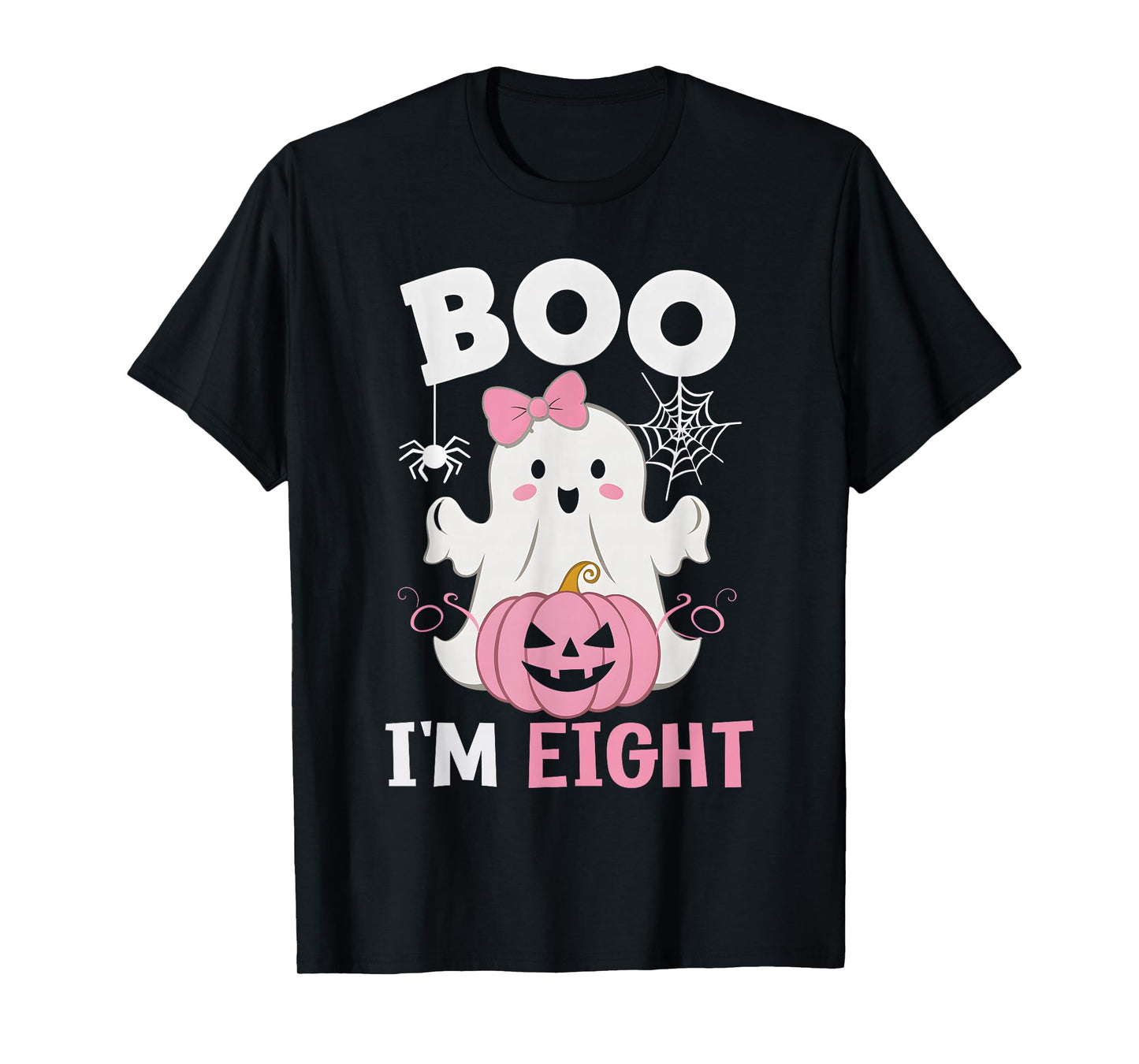 Ghost Boo I'm Eight Year 8th Birthday Girls Halloween Groovy T-Shirt