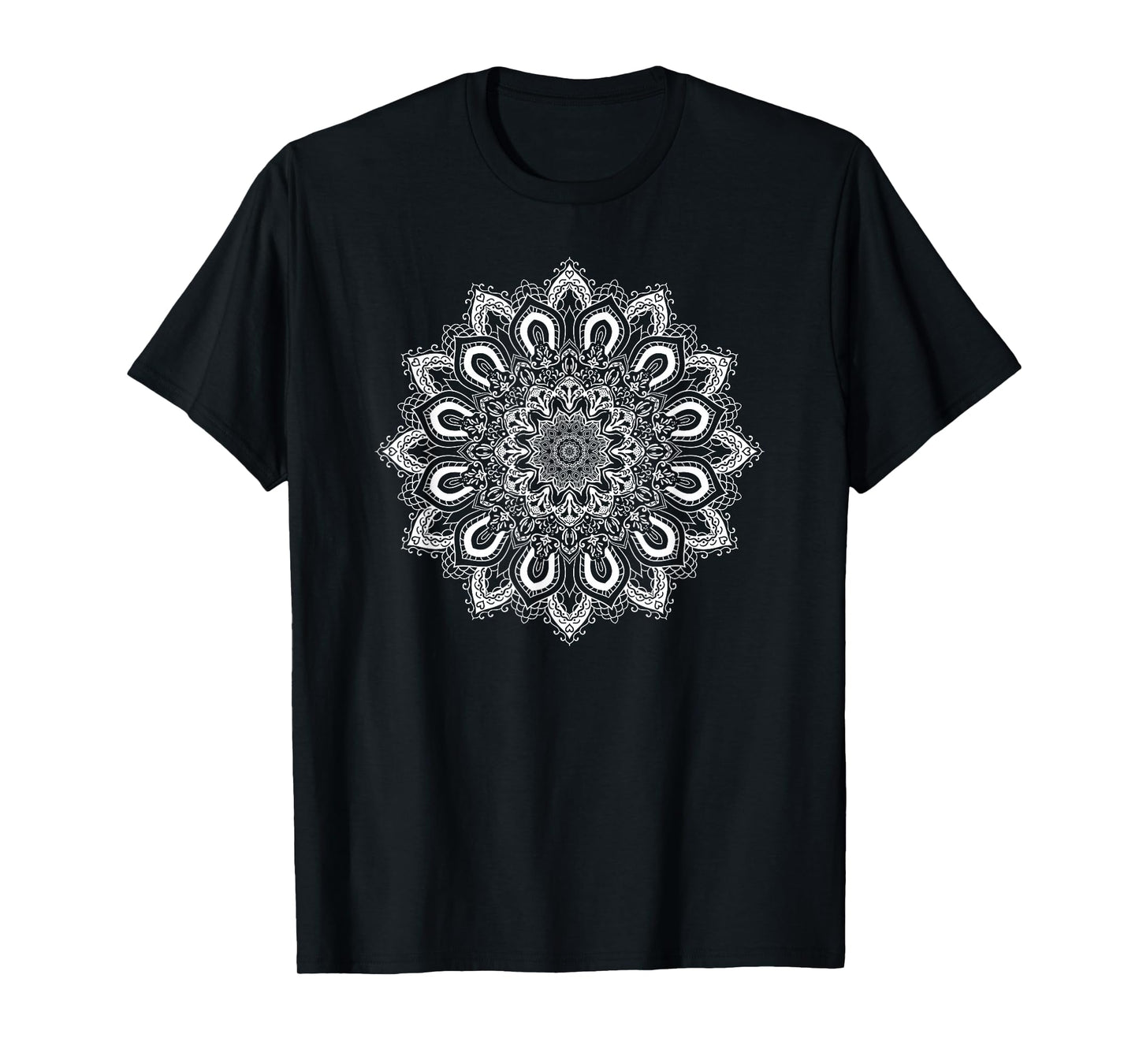 White Ornate Lotus Flower Yoga Mandala T-Shirt
