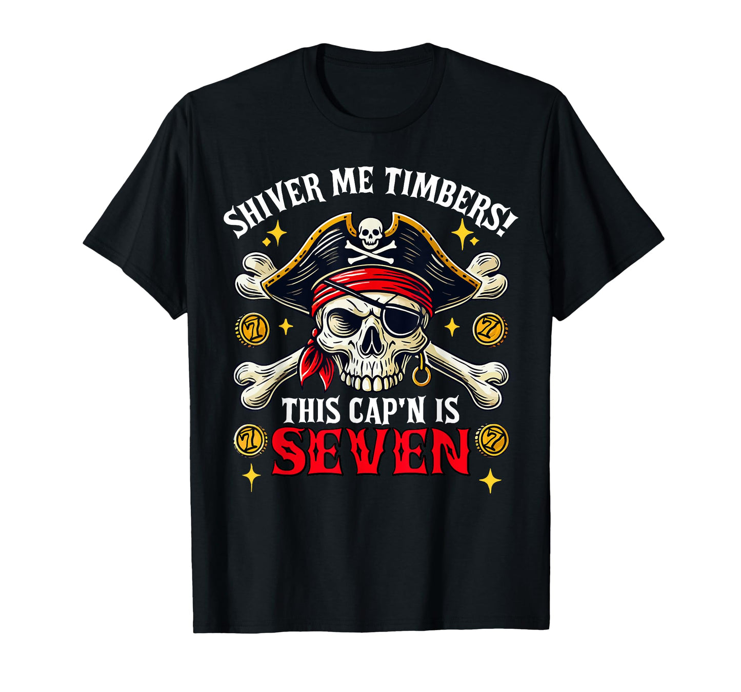 Kids 7 Year Old Pirate 7th Birthday Party Boys Girls Gift T-Shirt