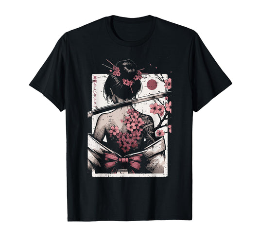 Japanese Woman Cherry Blossom Tattoo Art Geisha Women Men T-Shirt