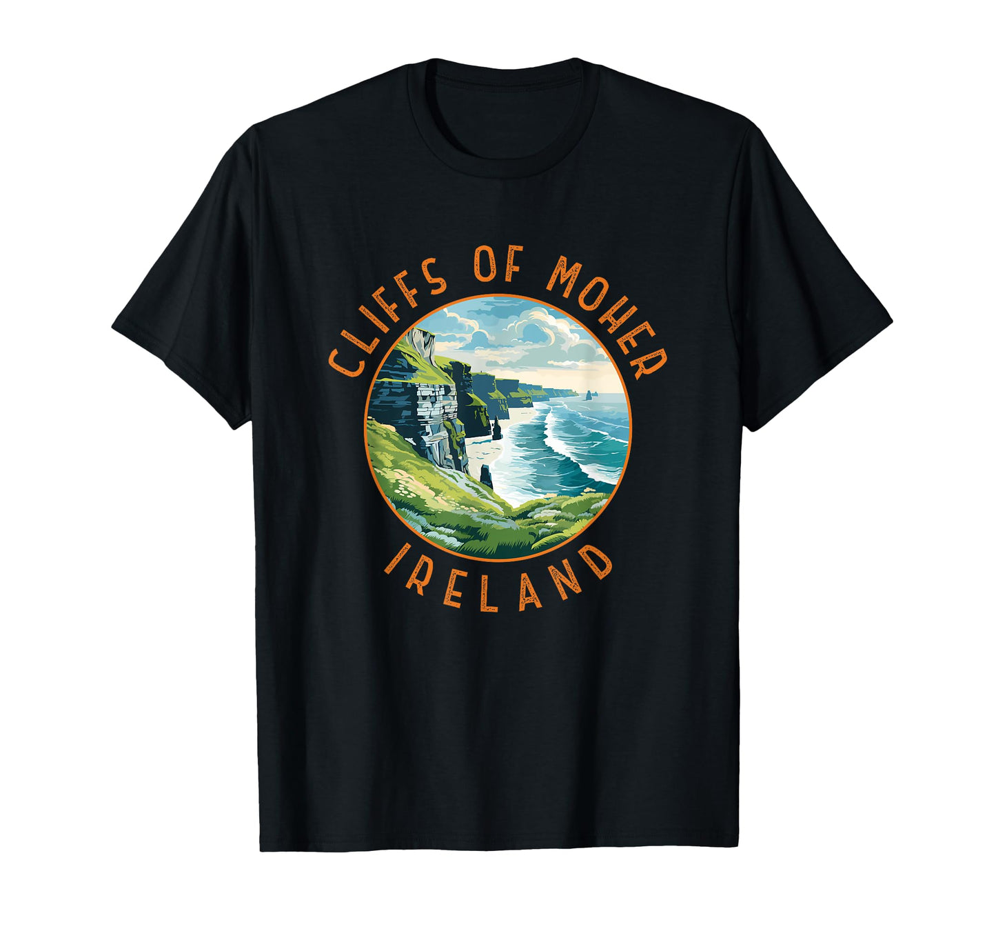 Cliffs of Moher Ireland Retro Distressed Circle T-Shirt