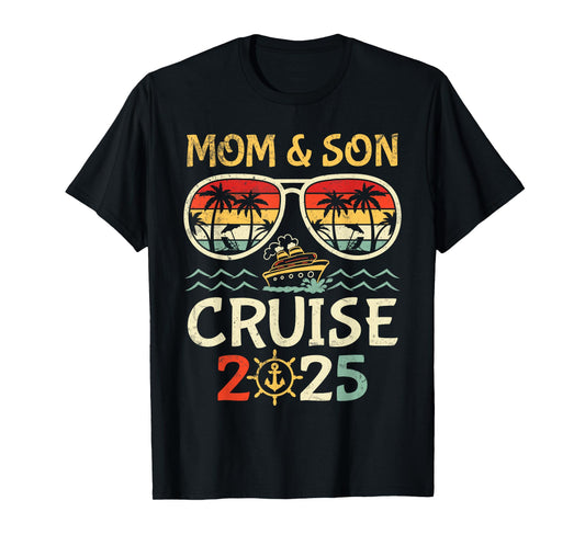 P8Shop New Trip 2025 Mom & Son Tropical Family Vacation T-Shirt - Black, Unisex-Adults/Kids, Short Sleeve, T-Shirt, Solid, Crew Neck, Medium, Summer