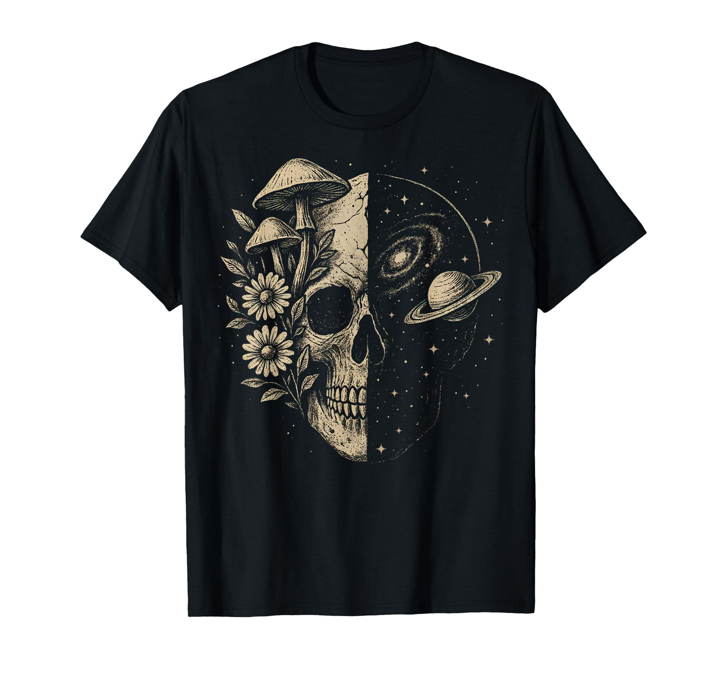 Skull Galaxy Mushroom Flowers Cosmos Aesthetic Spiritual T-Shirt