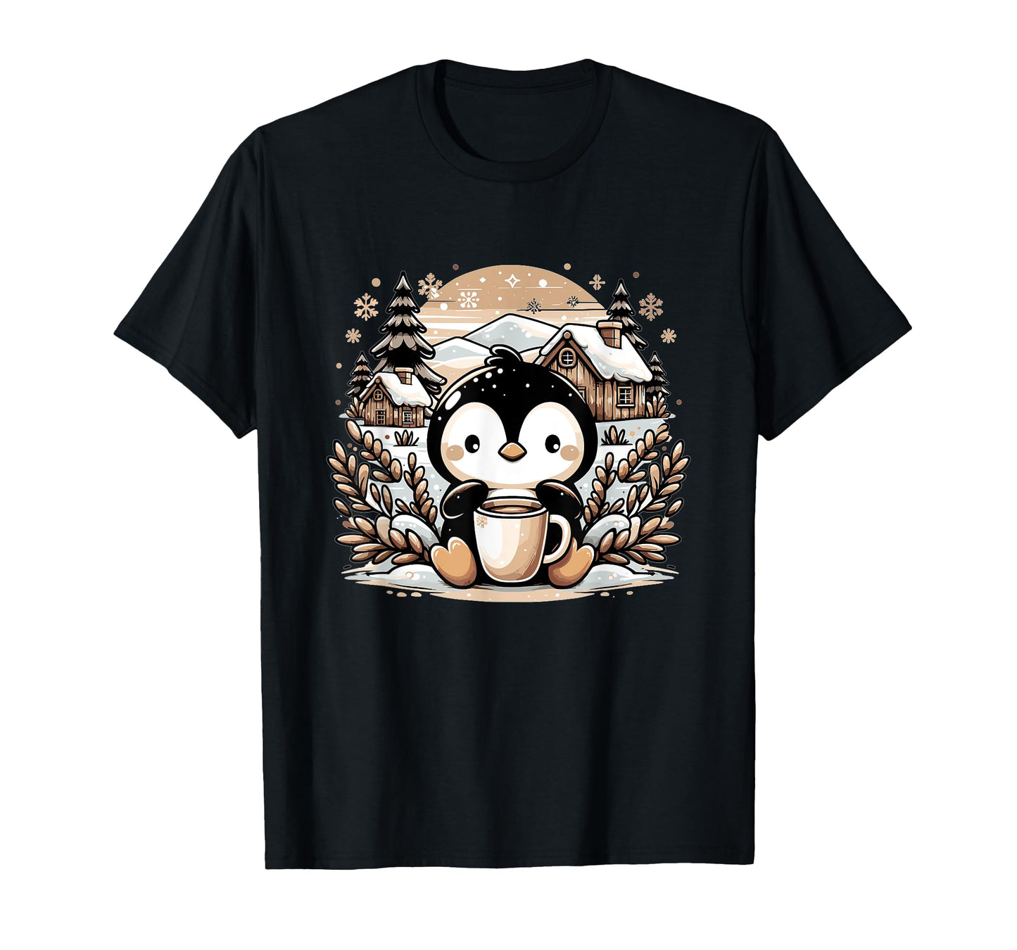 Penguin Coffee Winter Christmas Cute Funny Penguin T-Shirt