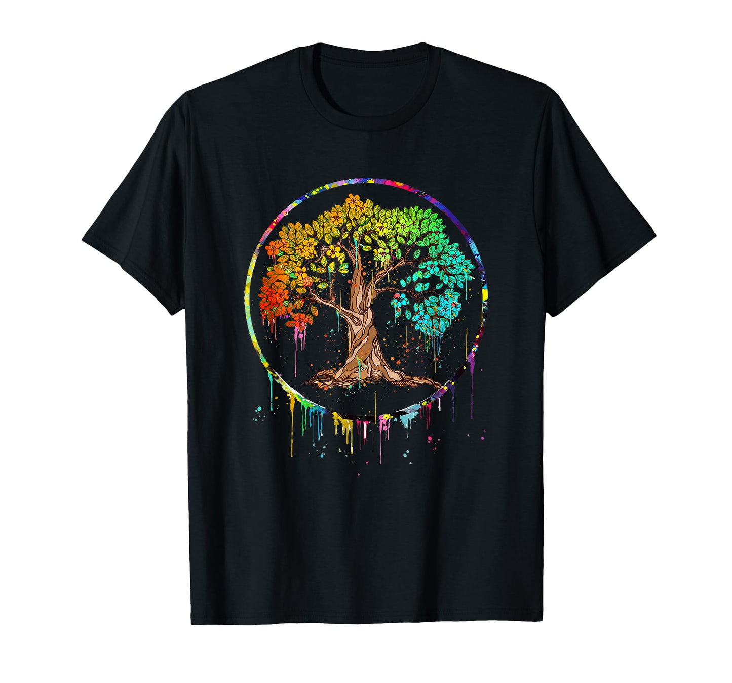 Colorful Tree Life is Really Good Tree Art Watercolor Circle T-Shirt