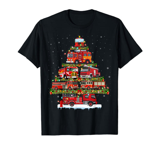 Fire Truck Xmas Lights Firefighter Fire Truck Christmas Tree T-Shirt
