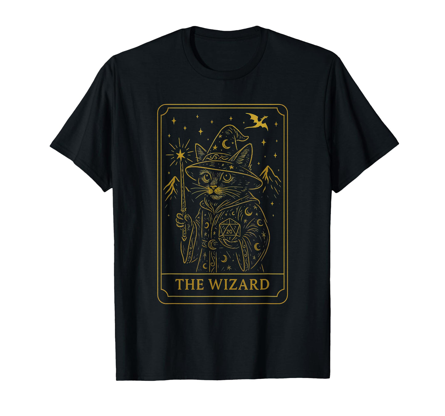 RPG Gamer Wizard D20 Dice Nerdy Geek Cat Men Women Kids T-Shirt