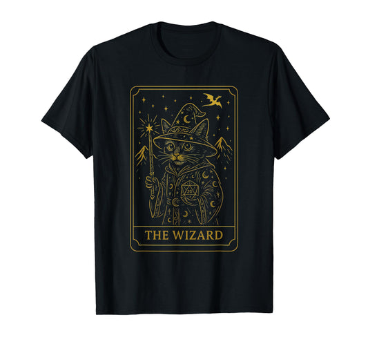 RPG Gamer Wizard D20 Dice Nerdy Geek Cat Men Women Kids T-Shirt