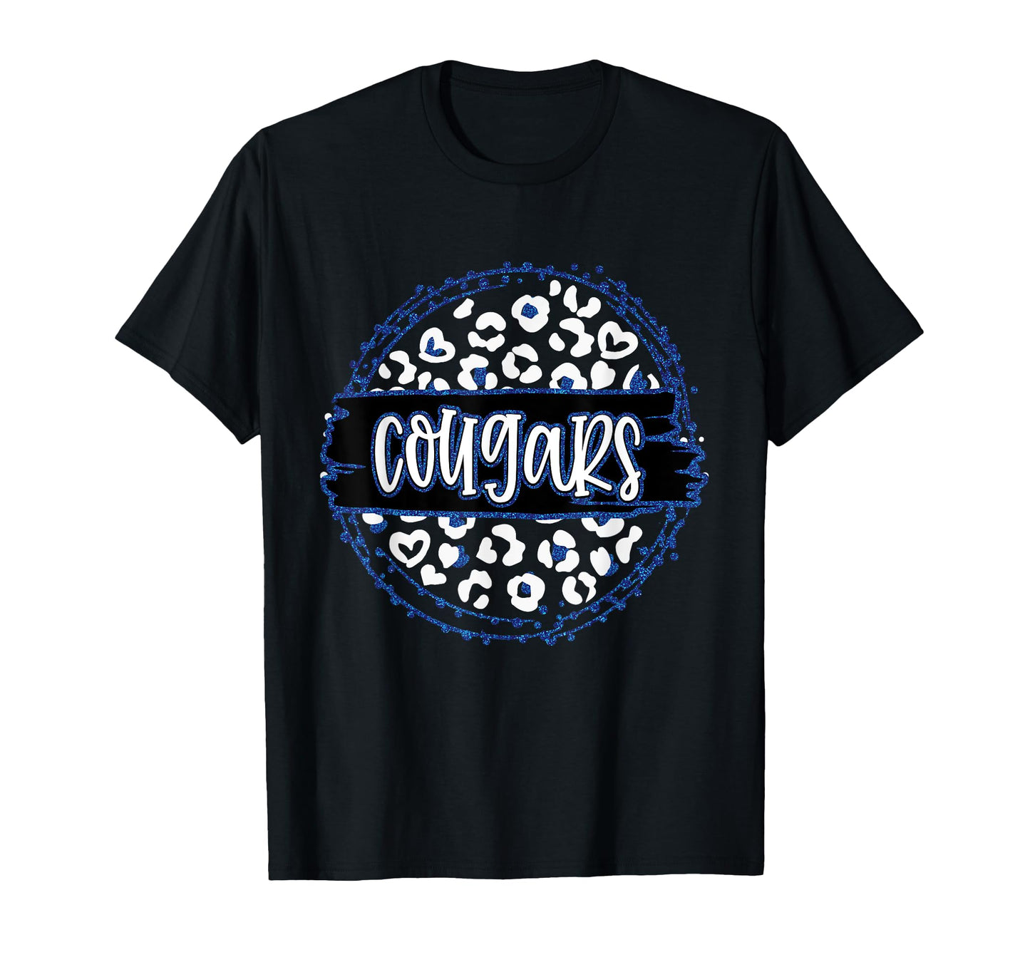 Cougars Blue Cheetah Leopard School Sports Fan Team Spirit T-Shirt