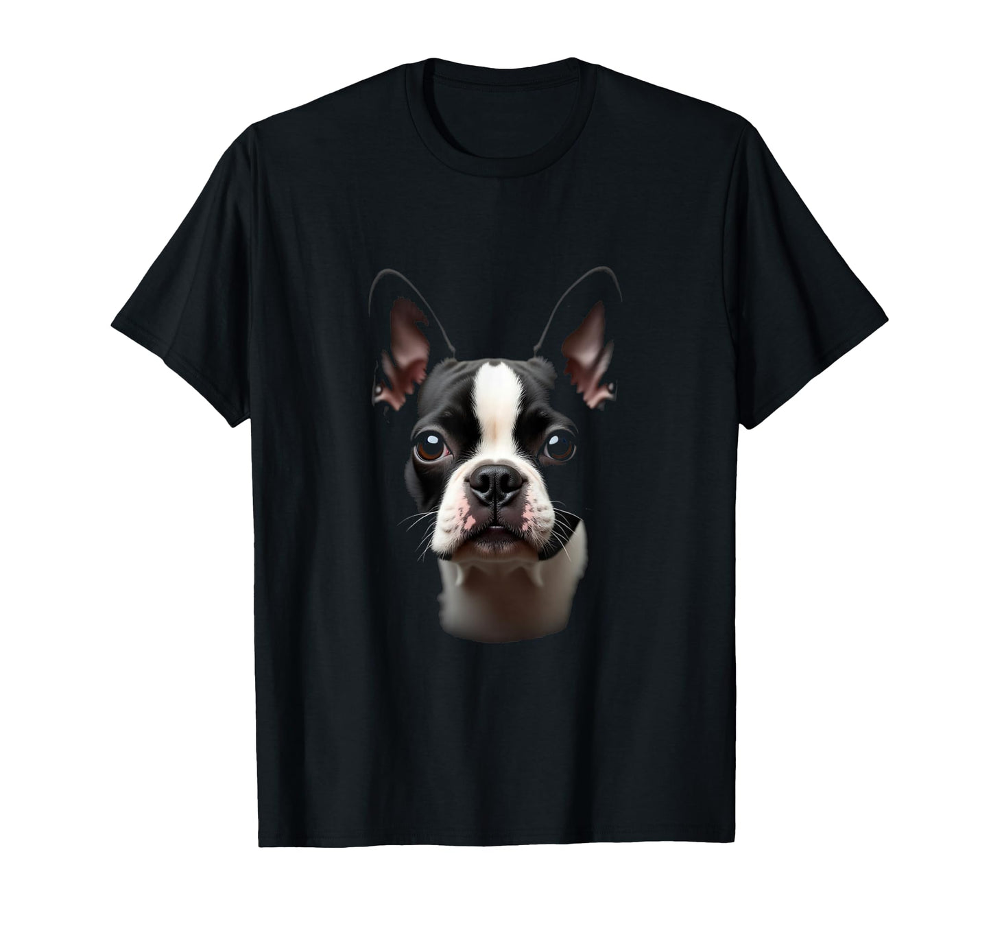 Black Boston Terrier Dog Bostie Face T-Shirt