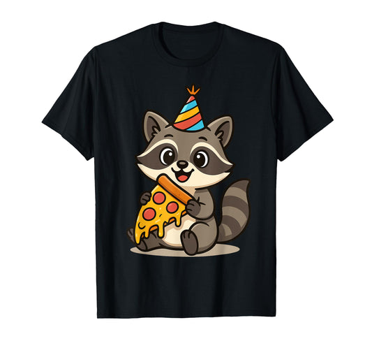 Birthday Raccoon Pizza Cute Kawaii Kids Birthday Party T-Shirt