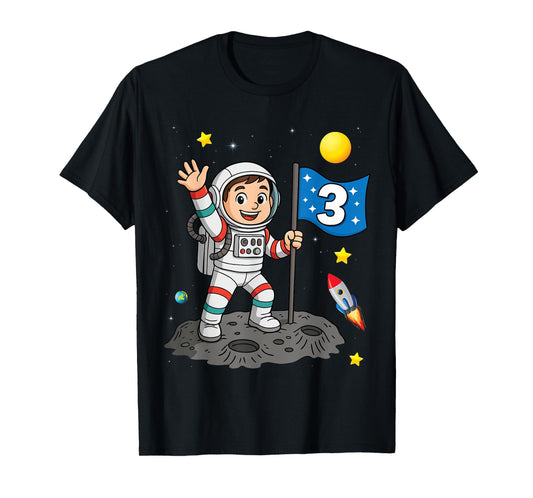 Three 3yr 3rd Boys Astronaut Space Birthday 3 Years Old T-Shirt