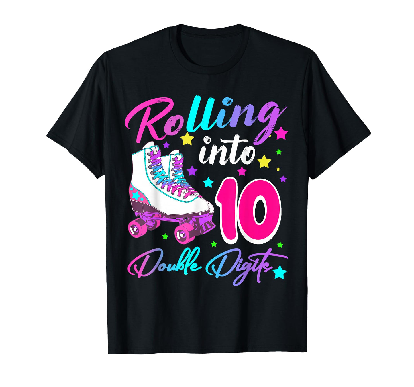 Rolling Into 10 Double Digits Roller Skates 10th Birthday T-Shirt