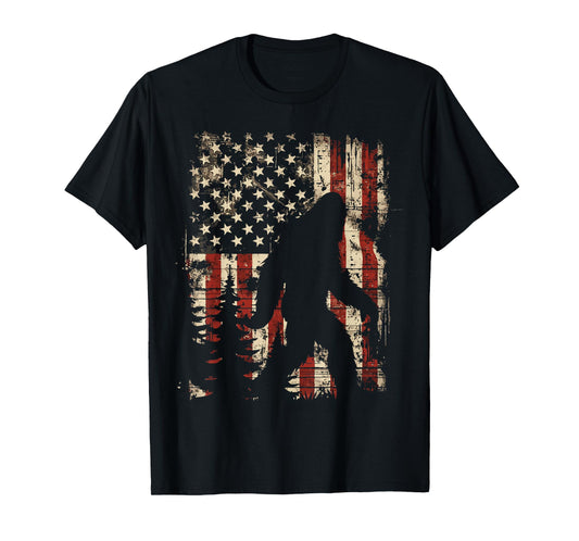 Bigfoot Sasquatch America Flag Patriotic Men Women Kids T-Shirt