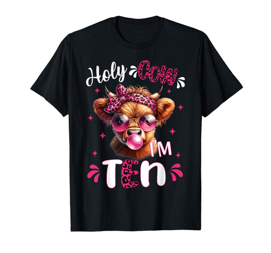 I'm Ten Years Old Girl It's My 10th Birthday Highland Cow T-Shirt