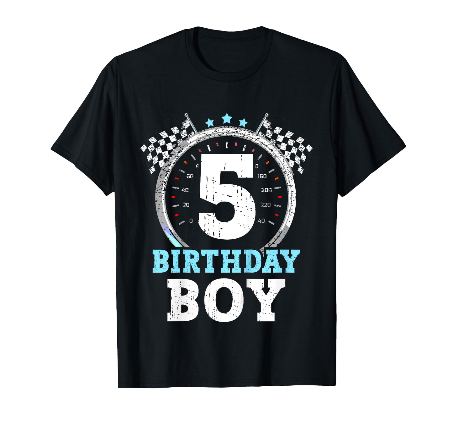Kids 5th Birthday Boy 5 Race Car Fifth Birthday Racing Car Flag T-Shirt