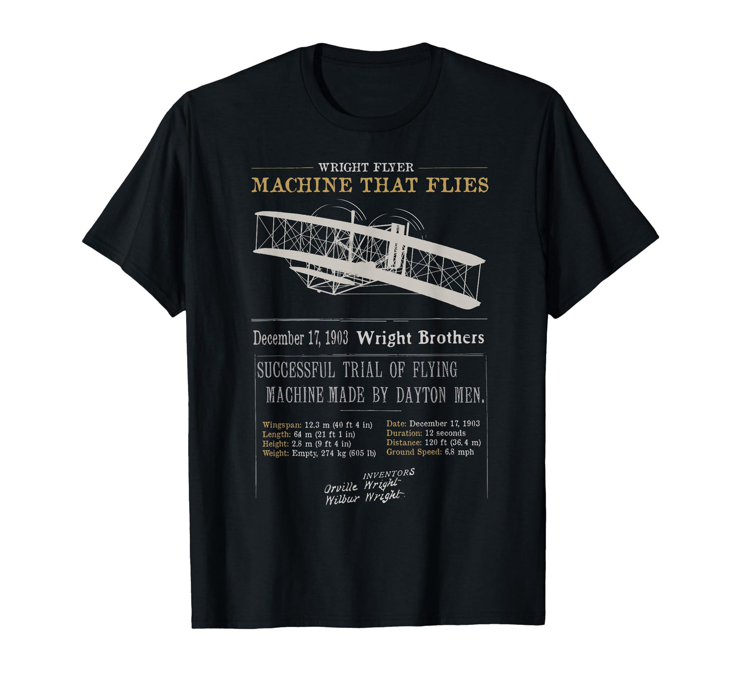 Wright Brothers Tribute 1903 Wright Flyer Flight First Plane T-Shirt
