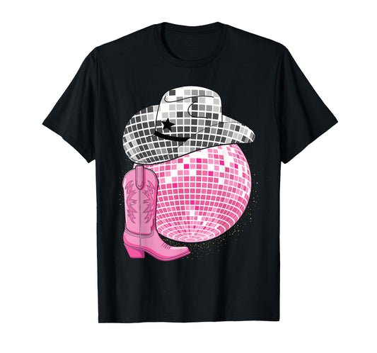 Cowgirl Pink Disco with Cowboy Hat Retro T-Shirt