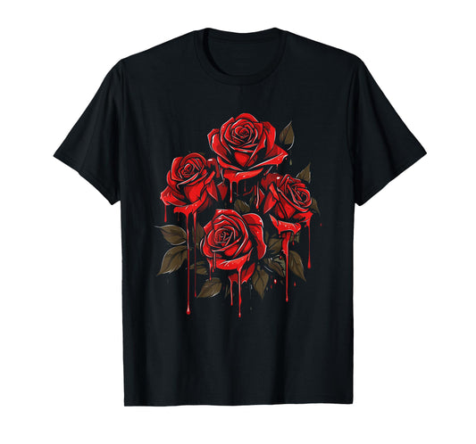 Red Rose Floral - Gothic Flower Goth Dripping Rose T-Shirt