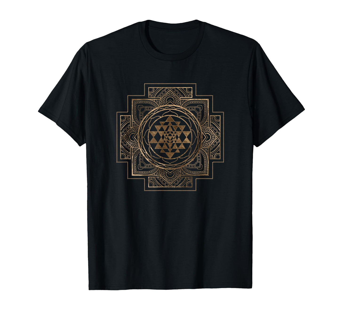 Creativemotions Women's Yoga School Modern Geometry Sri Yantra - Sri Chakra T-Shirt, Black, Small