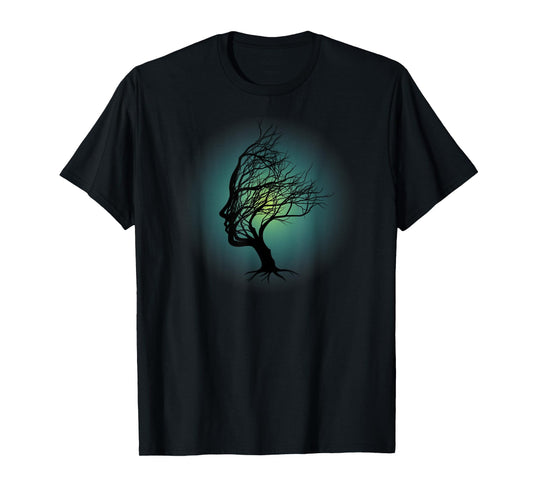 Surreal Tree Of Life Face Silhouette Spiritual Yoga Zen T-Shirt