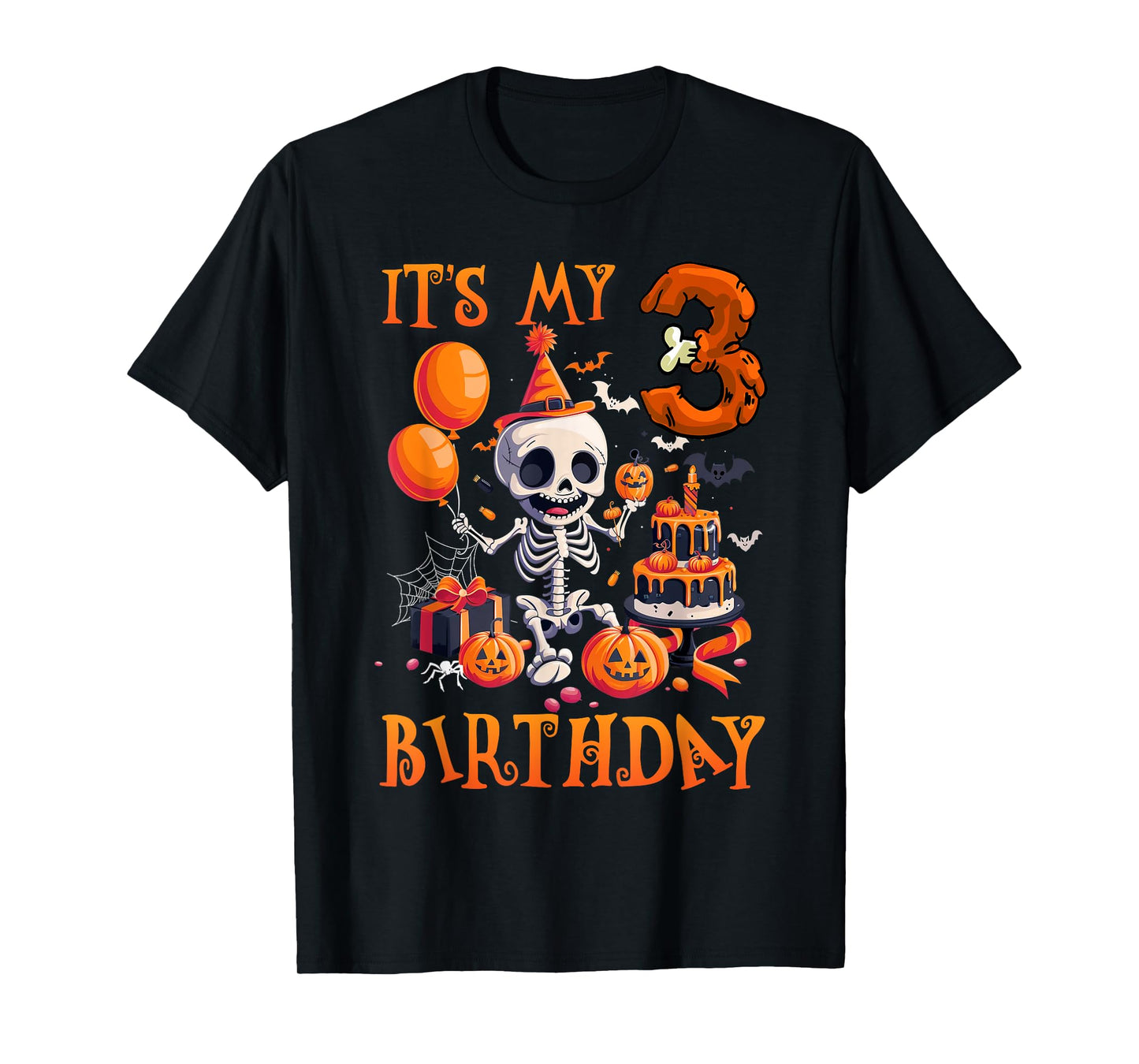 Kids Boo It's My 3rd Birthday Halloween Skeleton 3 Years Old T-Shirt