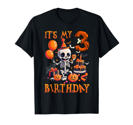 Kids Boo It's My 3rd Birthday Halloween Skeleton 3 Years Old T-Shirt