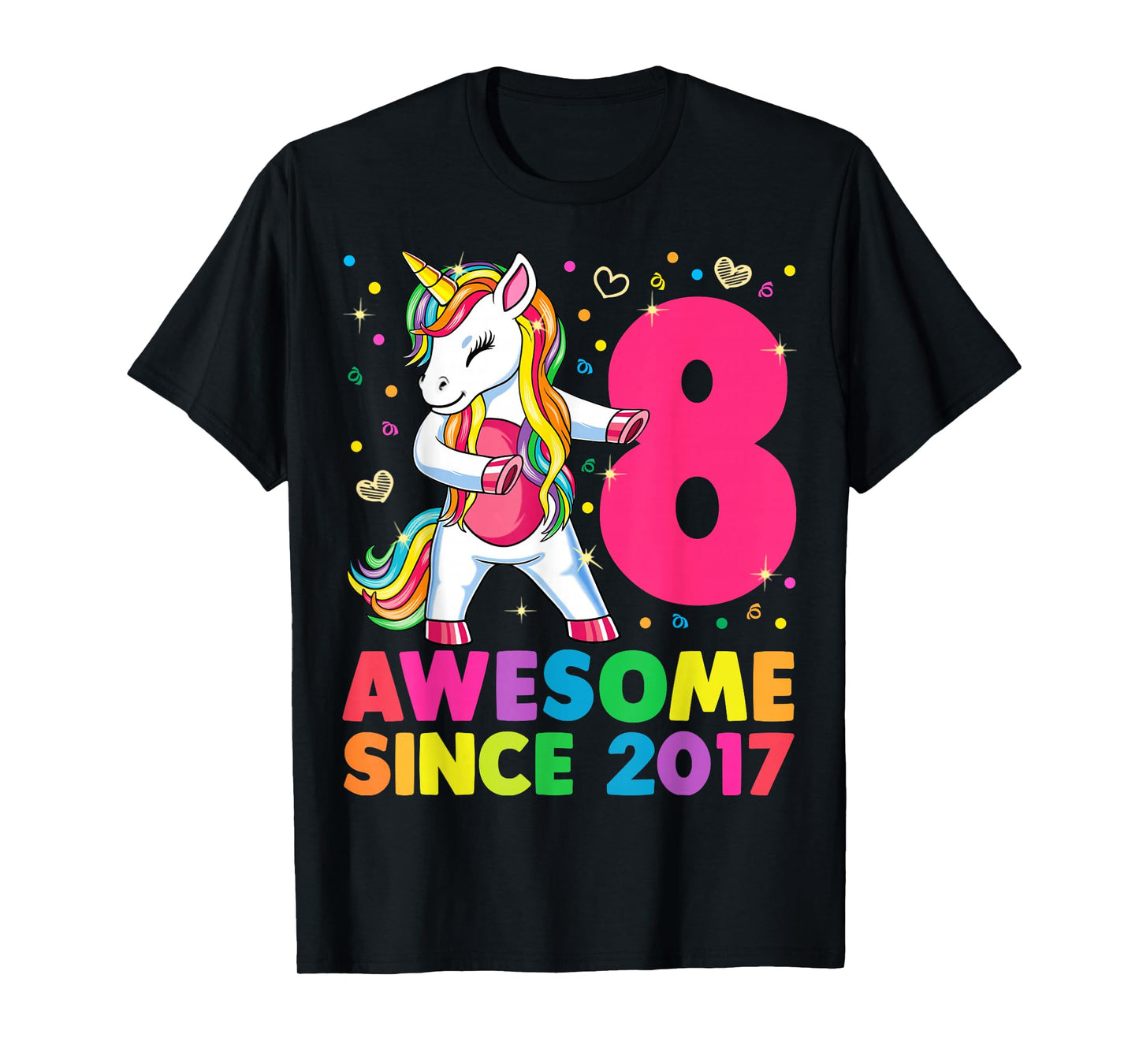 8 Years Old Unicorn Flossing 8th Birthday Girl Unicorn Party T-Shirt
