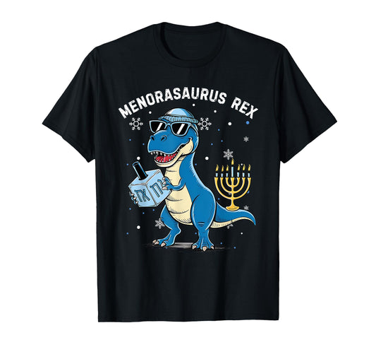 Menorasaurus Rex Hanukkah Funny Dinosaur Menorah Boys Kids T-Shirt
