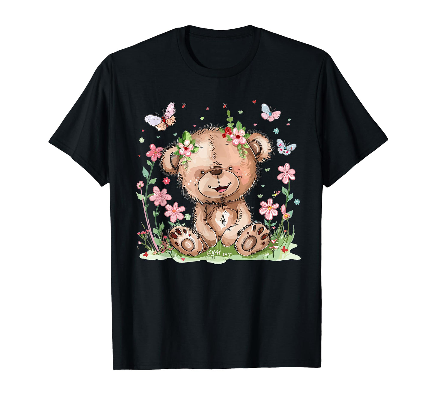 Cute Teddy Bear With Flowers I Kids Teddy T-Shirt