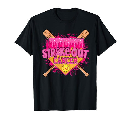 Strike Out Breast Cancer Warrior Softball Drip Home Plate T-Shirt