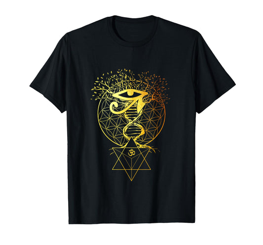 Merkabah Flower of Life Om Eye of Horus Sacred Geometry T-Shirt