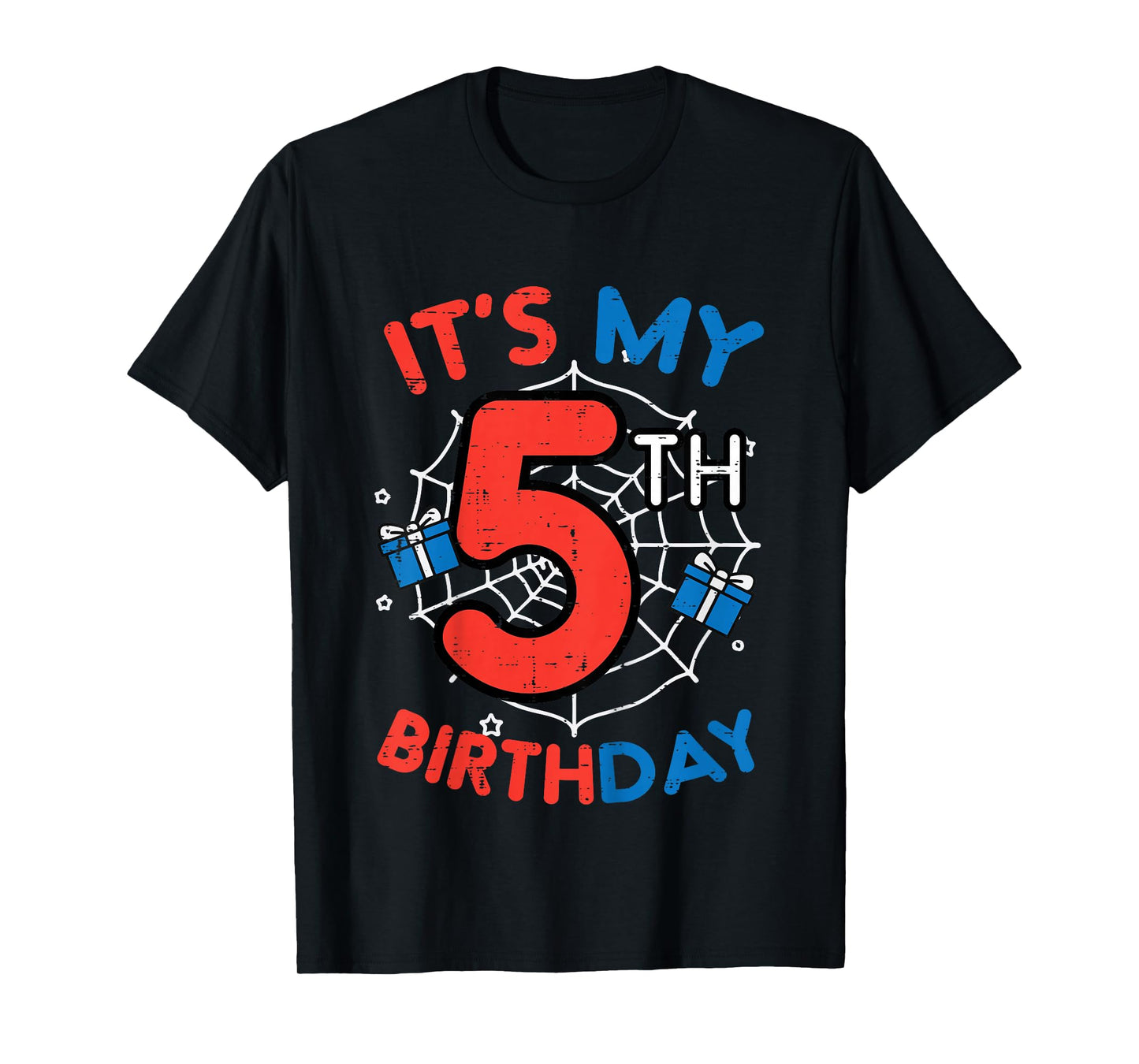 Its My 5th Birthday Spider Web 5 Year Old Bday Boys Kids T-Shirt