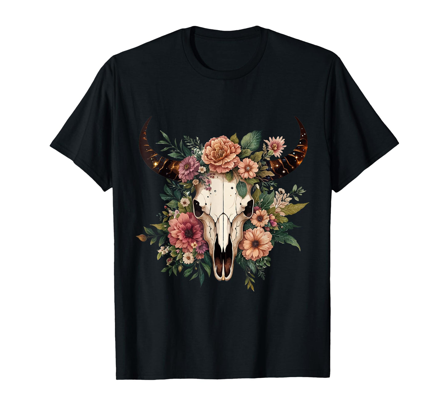 Boho Cow Bull Skull Flowers Wild west Western Cowgirl Texans T-Shirt