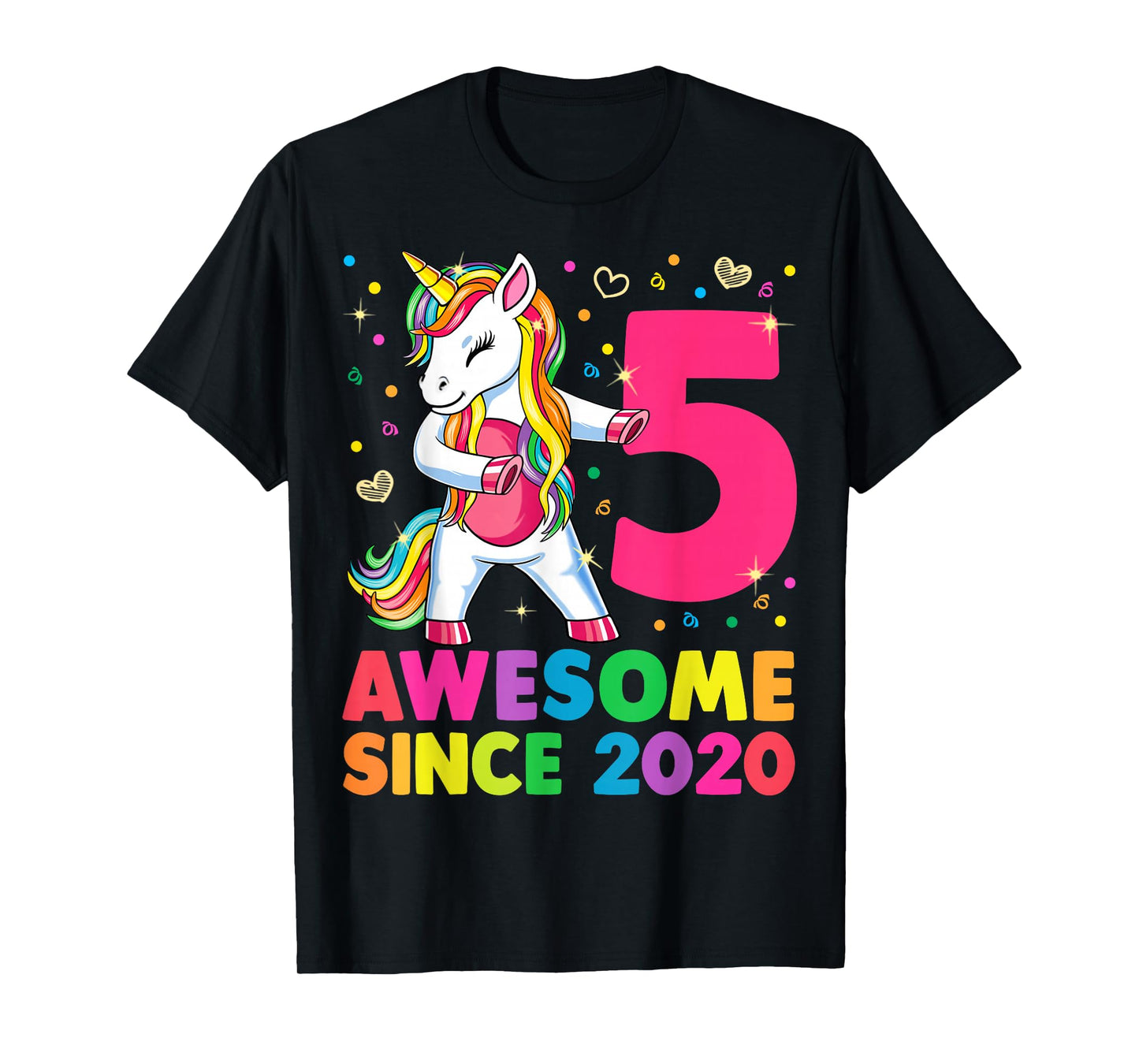 5 Years Old Unicorn Flossing 5th Birthday Girl Unicorn Party T-Shirt