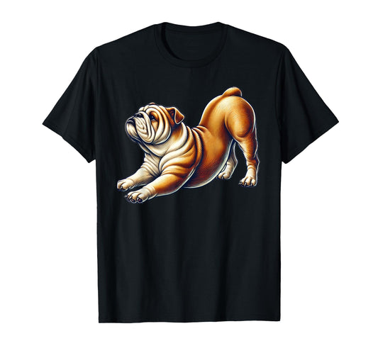 English Bulldog Dog Yoga Pose T-Shirt for Men Women Kids