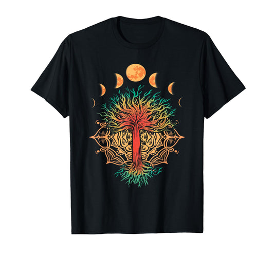 Moon Phases Tree of Life Retro Yoga Meditation Men women T-Shirt