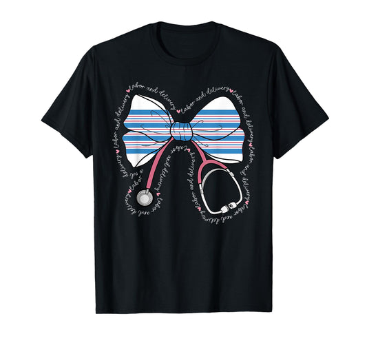 Stethoscope Coquette Bow Baby Blanket Labor and Delivery RN T-Shirt