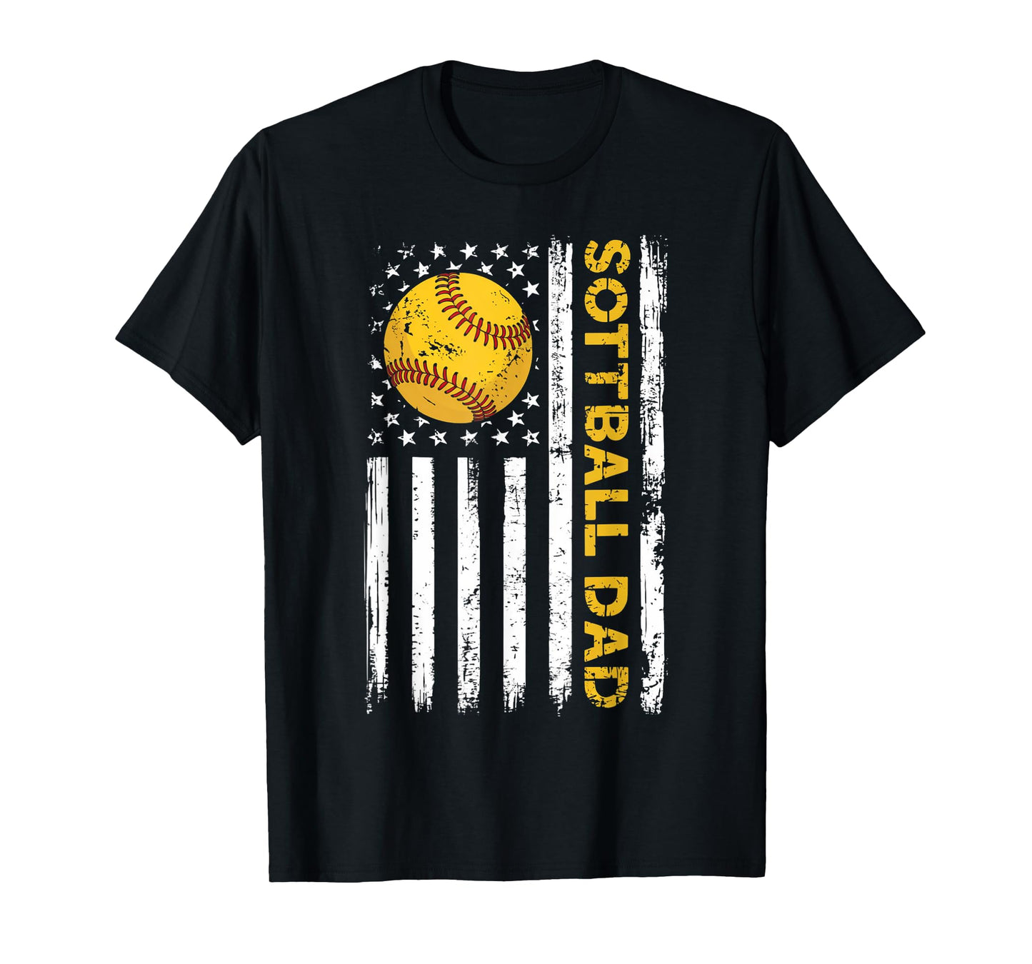 Softball Dad Usa American Flag Patriotic Dad Father's Day T-Shirt