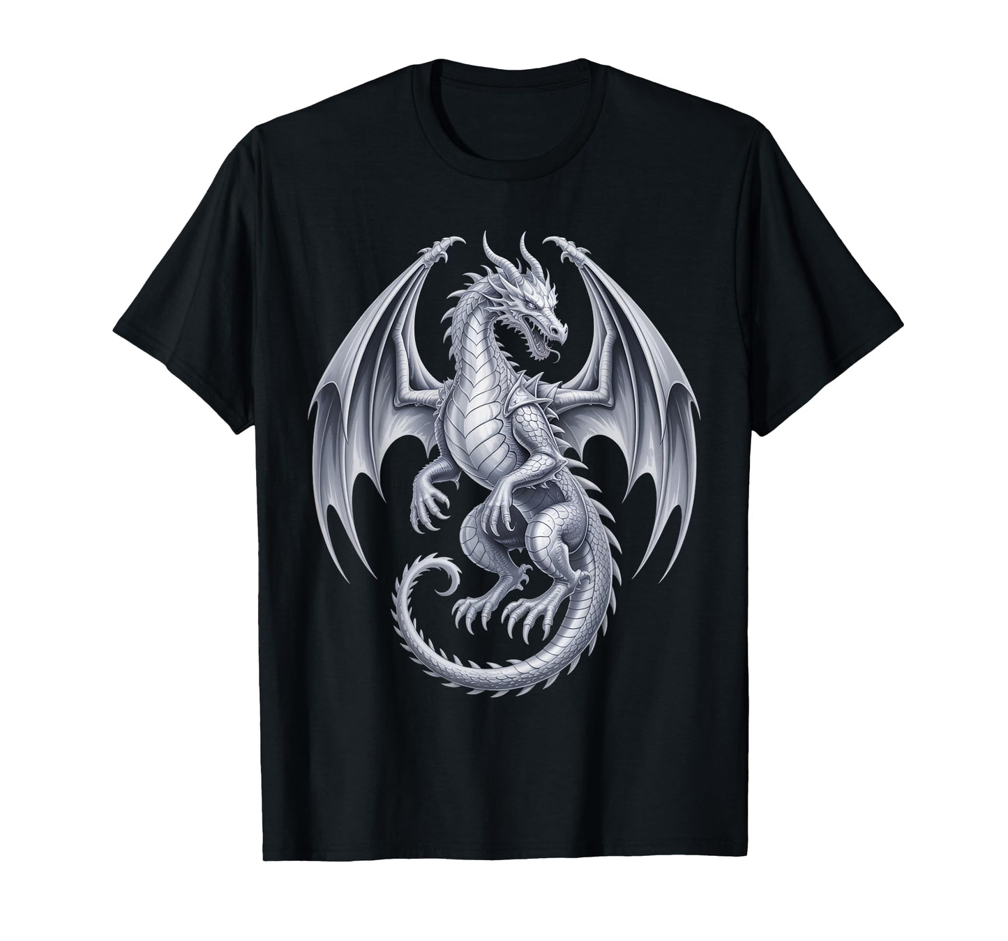 Vintage Mythical Fantasy Creature Dragon Art Silver Dragon T-Shirt