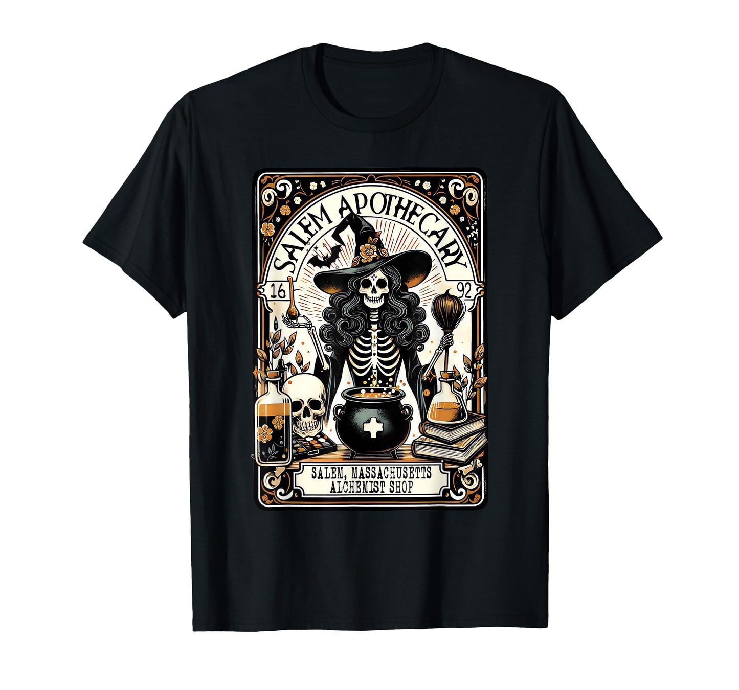 Vintage Salem Apothecary Skeleton Witch Spooky Halloween T-Shirt