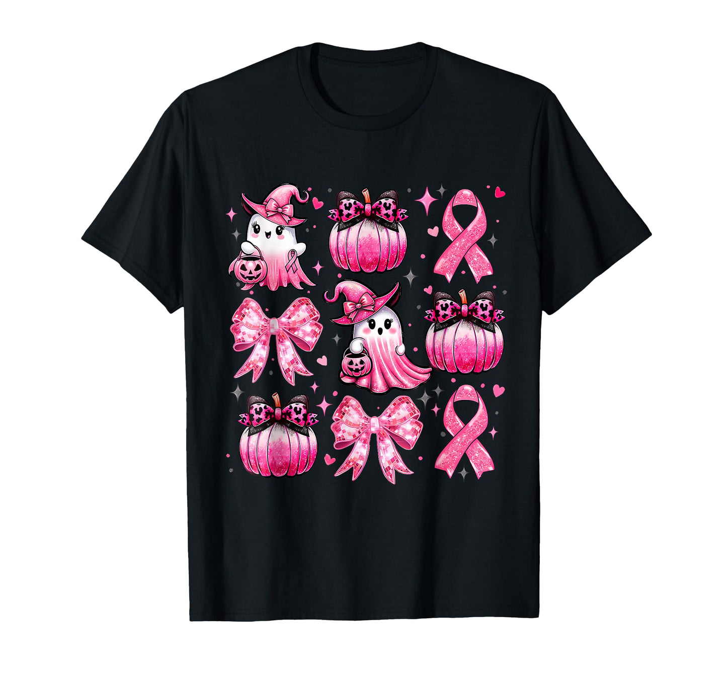 Pink Ghost Coquette Bow Halloween Breast Cancer Awareness T-Shirt