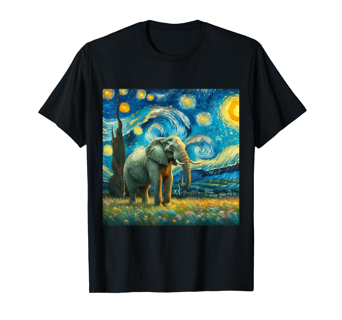 Starry Night Van Gogh Style Big Elephant African Cute Artist T-Shirt