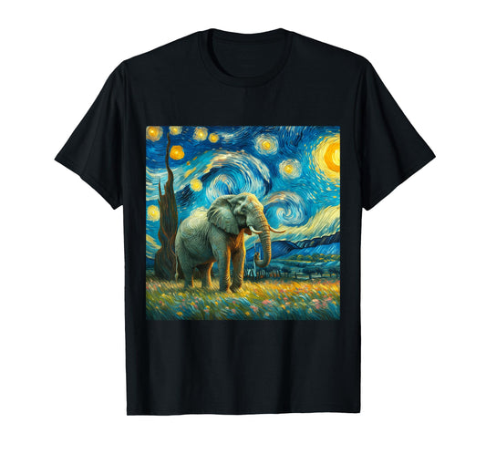 Starry Night Van Gogh Style Big Elephant African Cute Artist T-Shirt