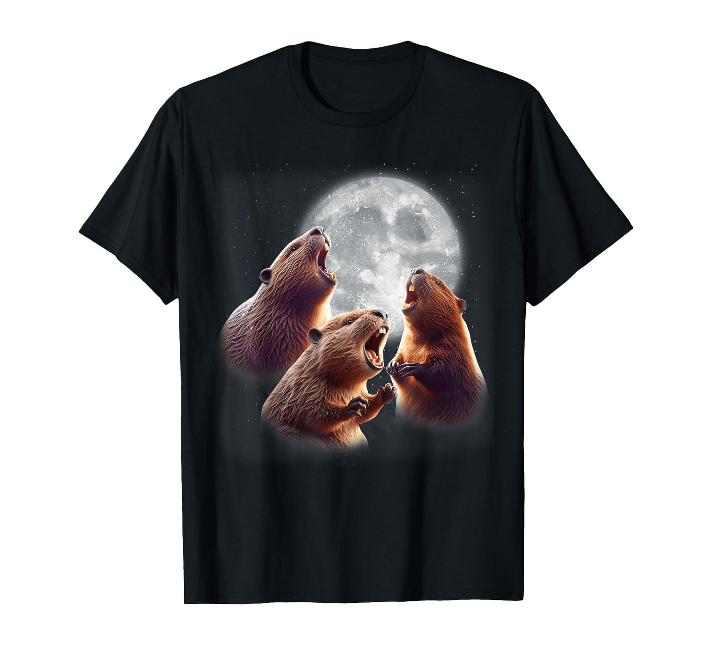 3 Beaver Howling At The Moon Funny Beaver Lover Rodent Kids T-Shirt